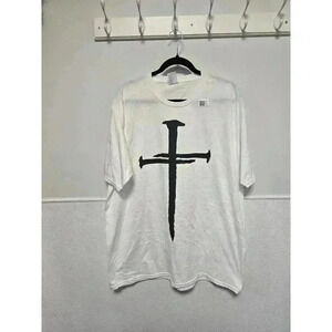 Men's Port & Company T-Shirt White with Black Holy Spears Cross XL